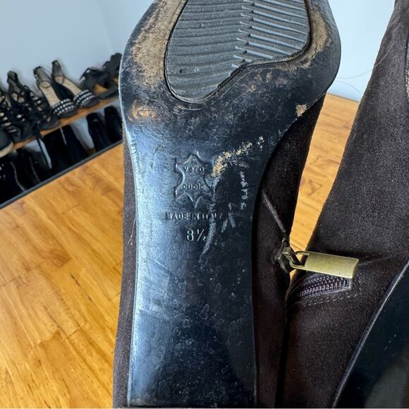 Aquatalia Dark Brown Suede Leather Side Zip Heeled Boots Size 8.5 - Picture 5 of 7